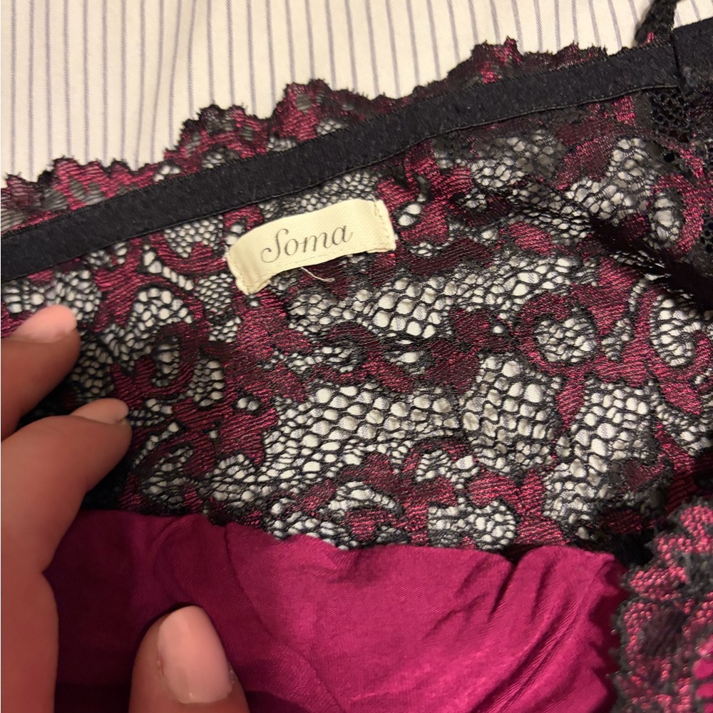 Soma Elegant Lace Trim Nightgown - Burgundy - Picture 3 of 4